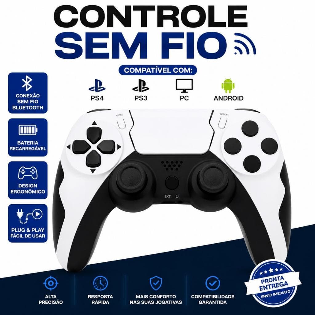 CONTROLE SEM FIO PARA VIDEO GAME  PARA P4, P3, PC, ANDROID