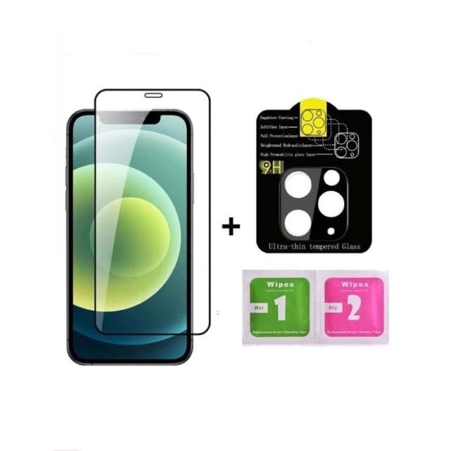 Kit Película Vidro Temperado 3D Tela + Película Câmera Lente iPhone 11 12 13 14 15 16e 17 Air Pro Max Plus