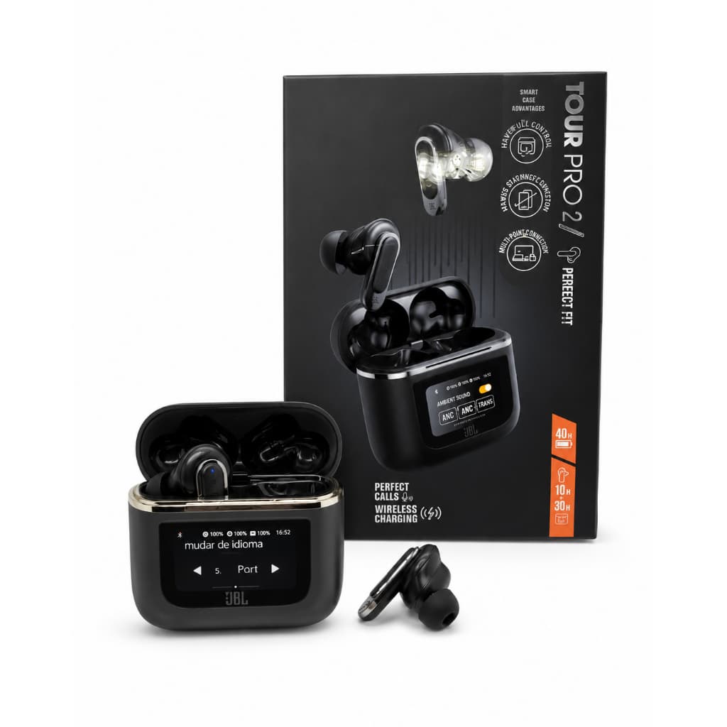 Fone de Ouvido TWS Premium Tour Pro 2 Bluetooth 5.3 Case com Tela Touch Cancelamento de Ruído Ativo ANC