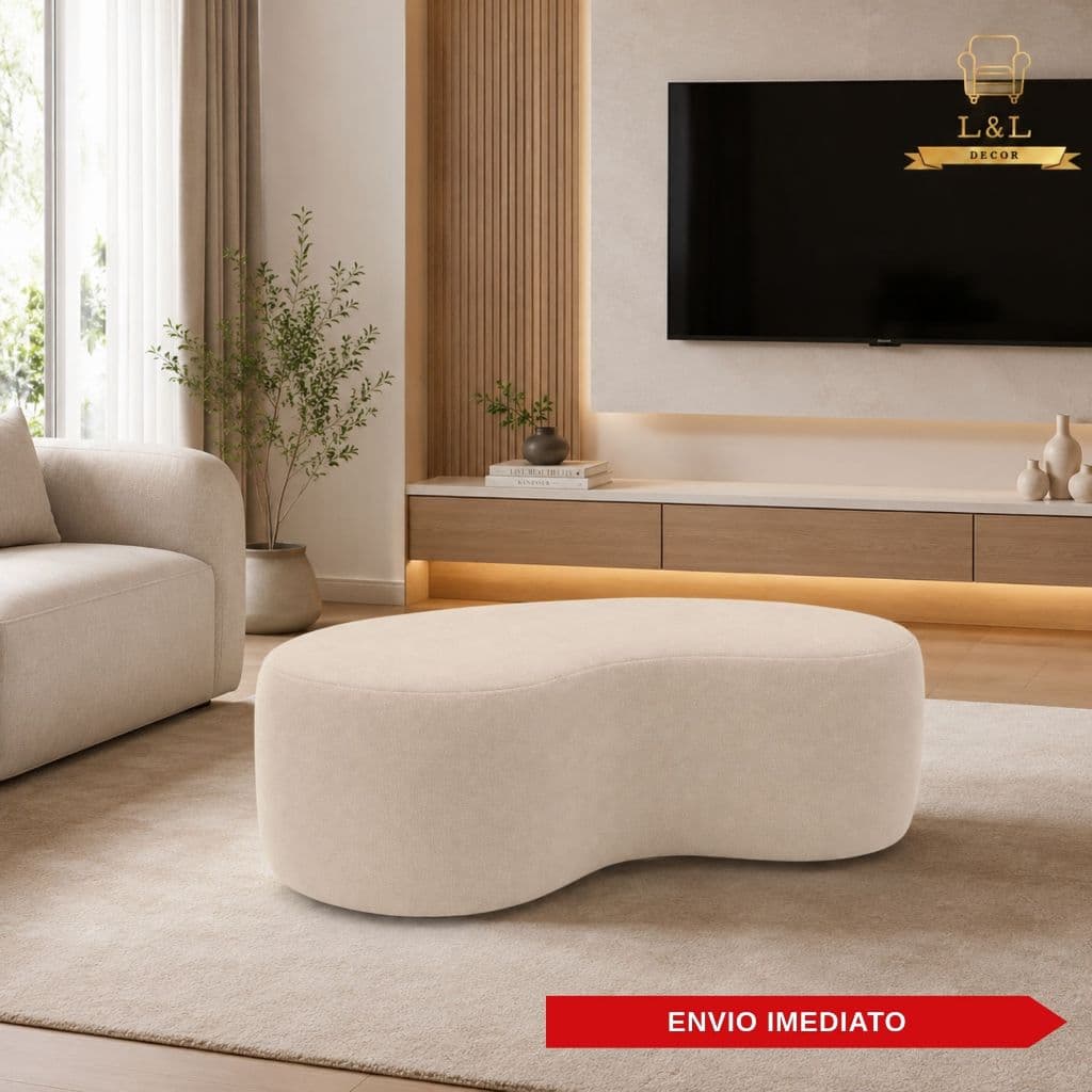 Puff Orgânico Formato Feijão 90cm Tecido Bouclé Design Moderno