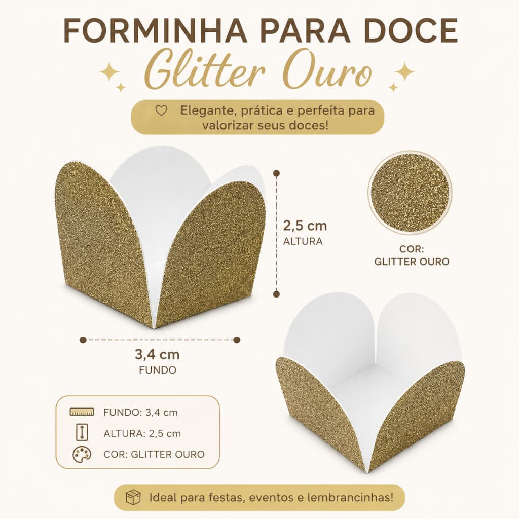 Forminha para Doce em Papel Premium Glitter Lamicote | Festa, Casamento e Aniversário