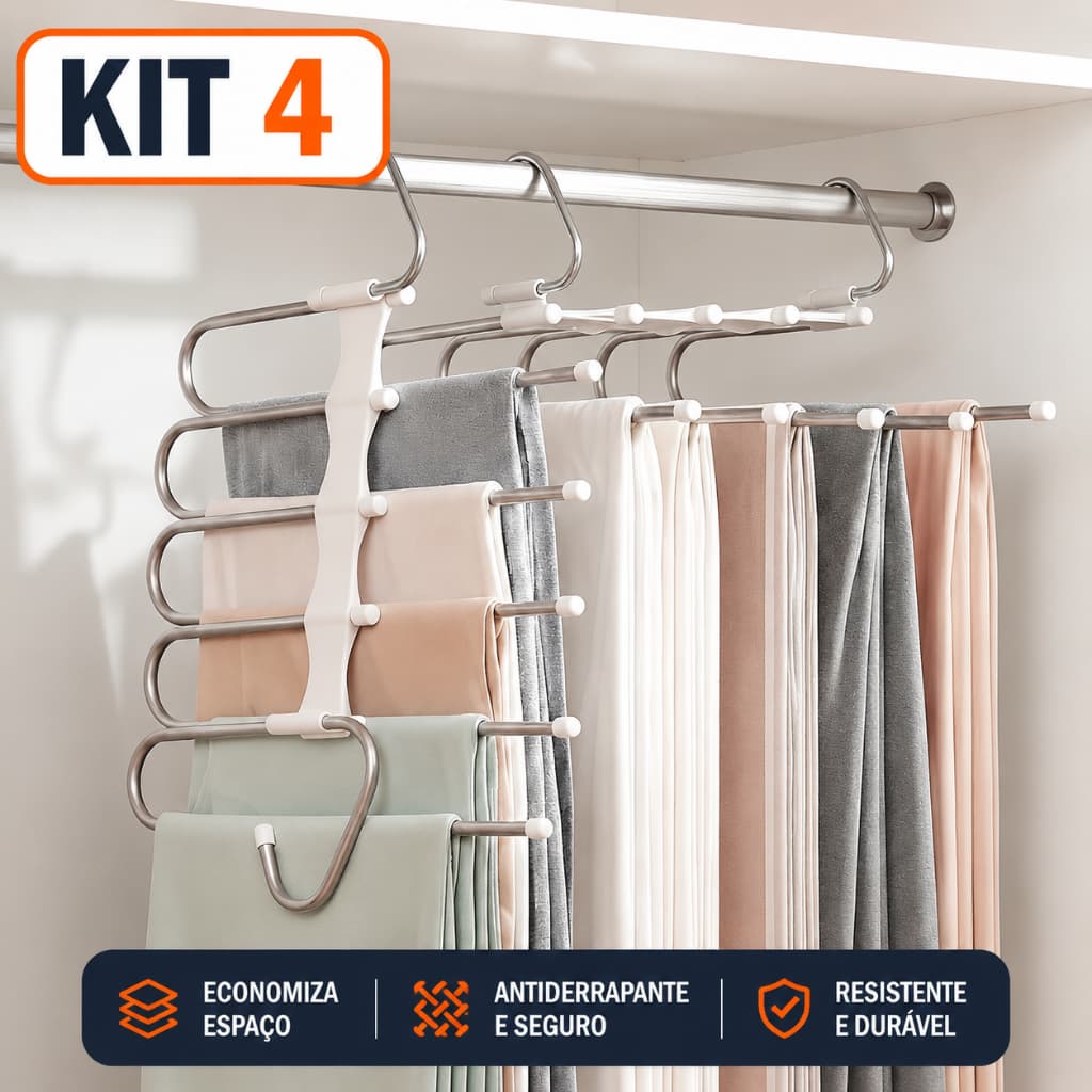 Ambito Dlux Cabide Para Calças Kit 4 Multifuncional 5 Em 1 Giratório 360 Organização Guarda Roupa