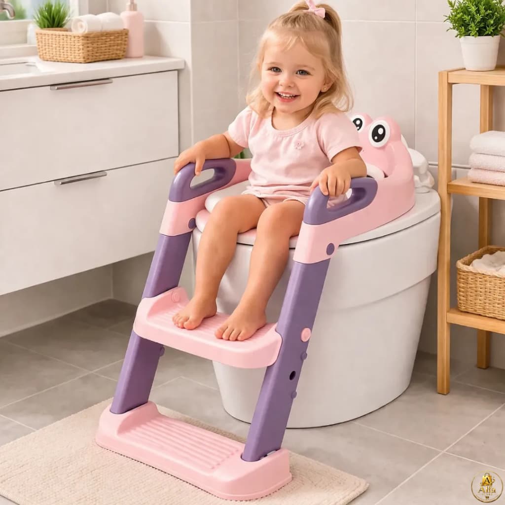Assento Redutor Infantil com Escada Dobrável Vaso Sanitário Antiderrapante Rosa Seguro Menina a partir 1,9 meses