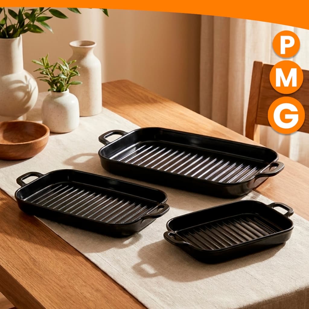 Conjunto Travessas Pretas Retangulares 3 Tamanhos Melamina Com Alças Petiscos Importadora Util