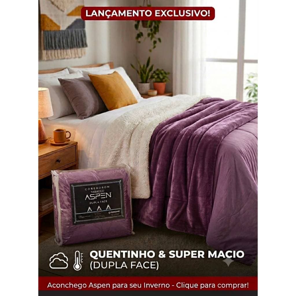 Coberdrom Aspen Queen Dupla Face - Sherpa Pele de Carneiro 🔥