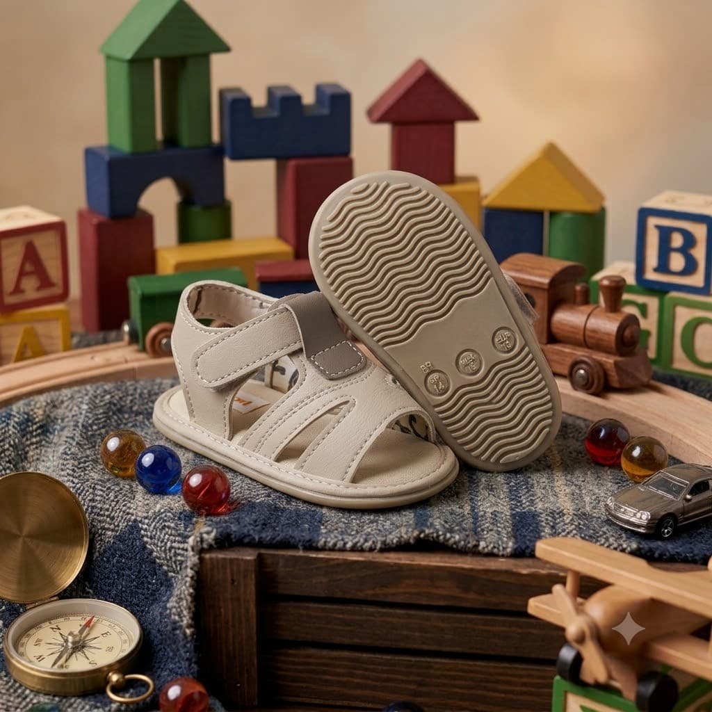 Sandália Infantil Masculina Bege Araçá Baby Bebê Menino Antiderrapante Confortável Leve