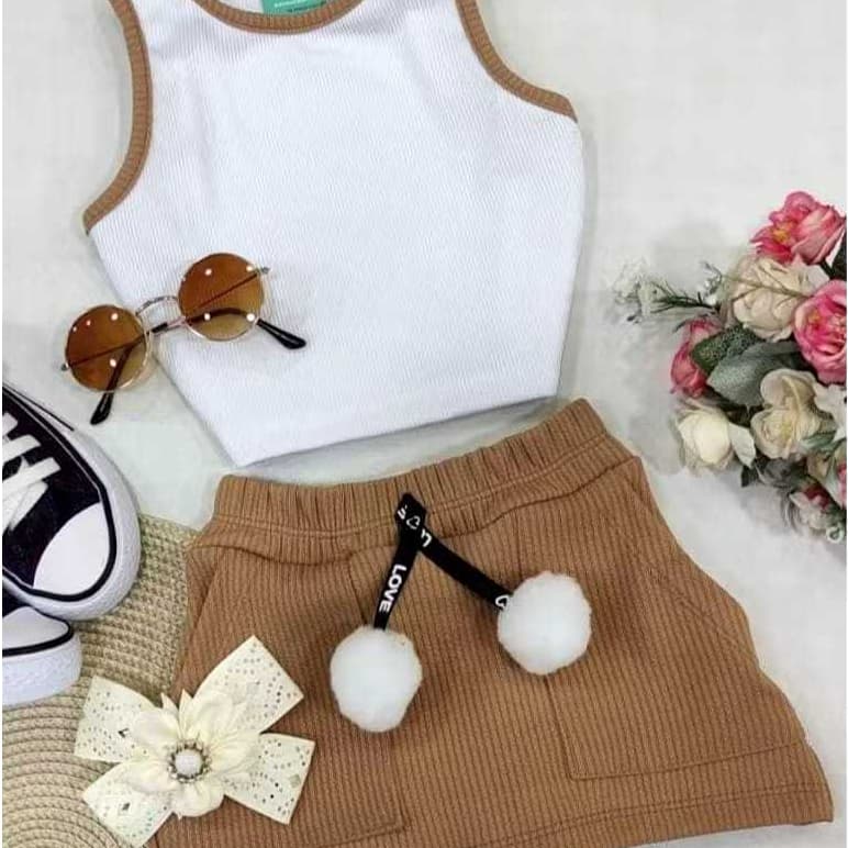 CONJUNTO INFANTIL MENINA  JUVENIL SHORT SAIA E REGATA