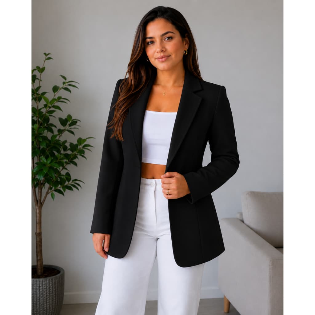 Blazer Feminino Alfaiataria Sobretudo Elegante Social Atemporal Versátil Tecido Inteligente
