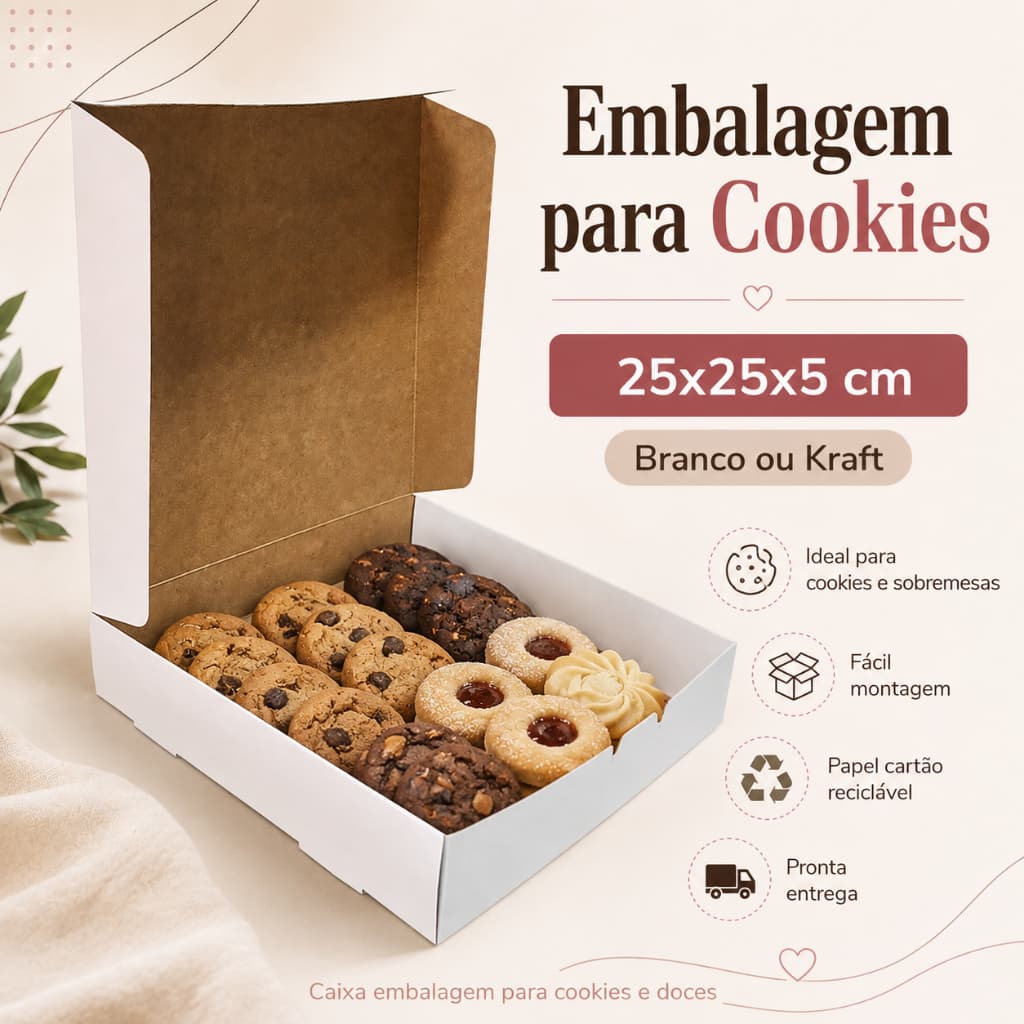 Embalagem para Cookies - Branco ou Kraft - 10, 20 e 50 unidades