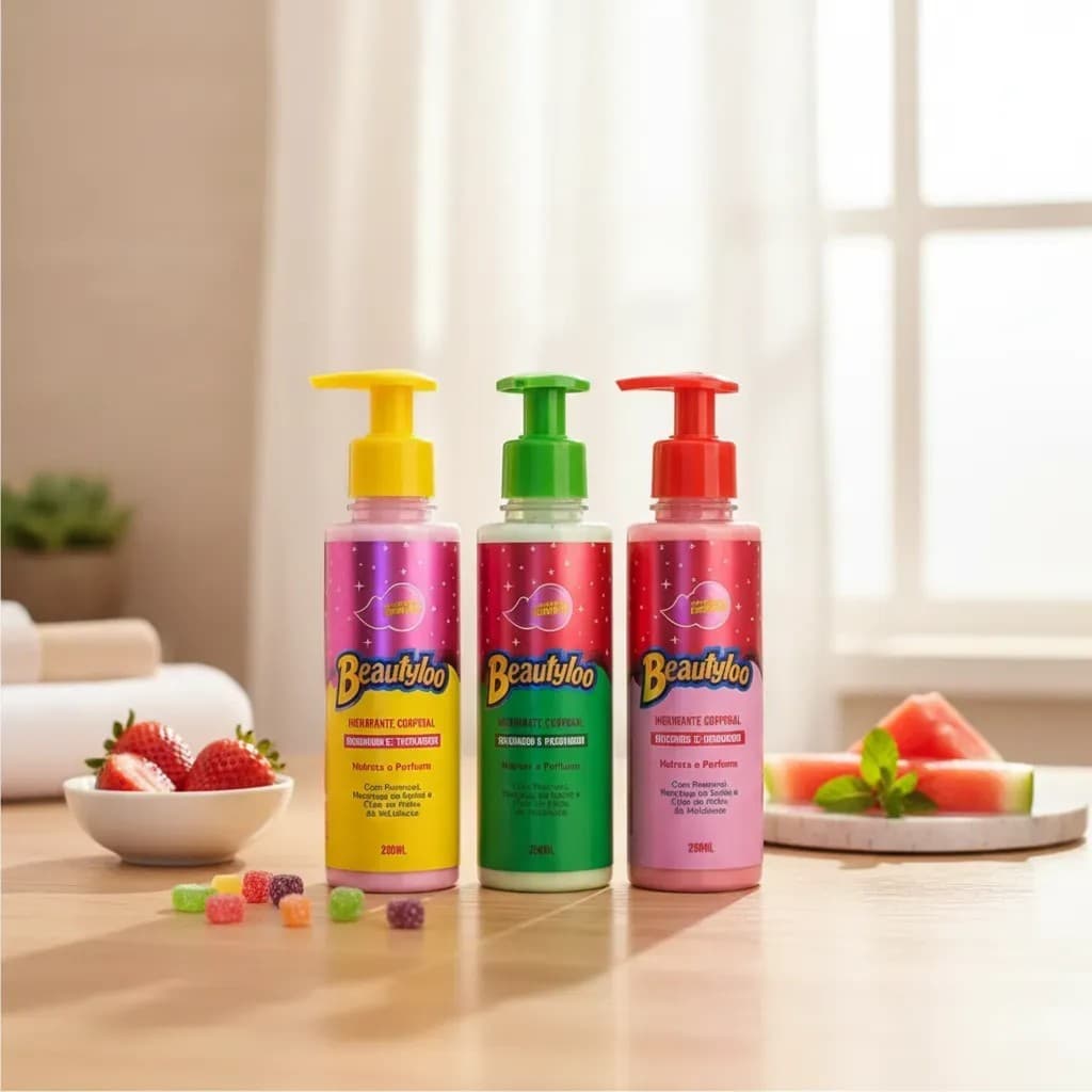 Kit Hidratante Corporal Perfumado Beautyloo 200ml - Cheirinho de Tutti-Frutti, Morango e Melancia - Hidrata e Perfuma