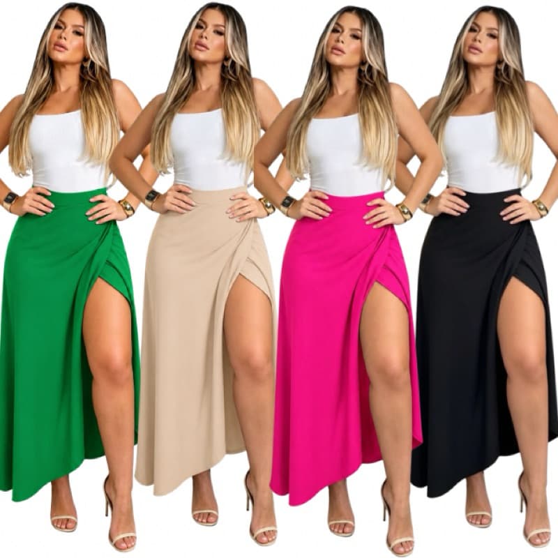 Saia Envelope Feminina Longa/Midi e Curta Transpassada Amarração Tecido Duna Moda Praia Evangélica
