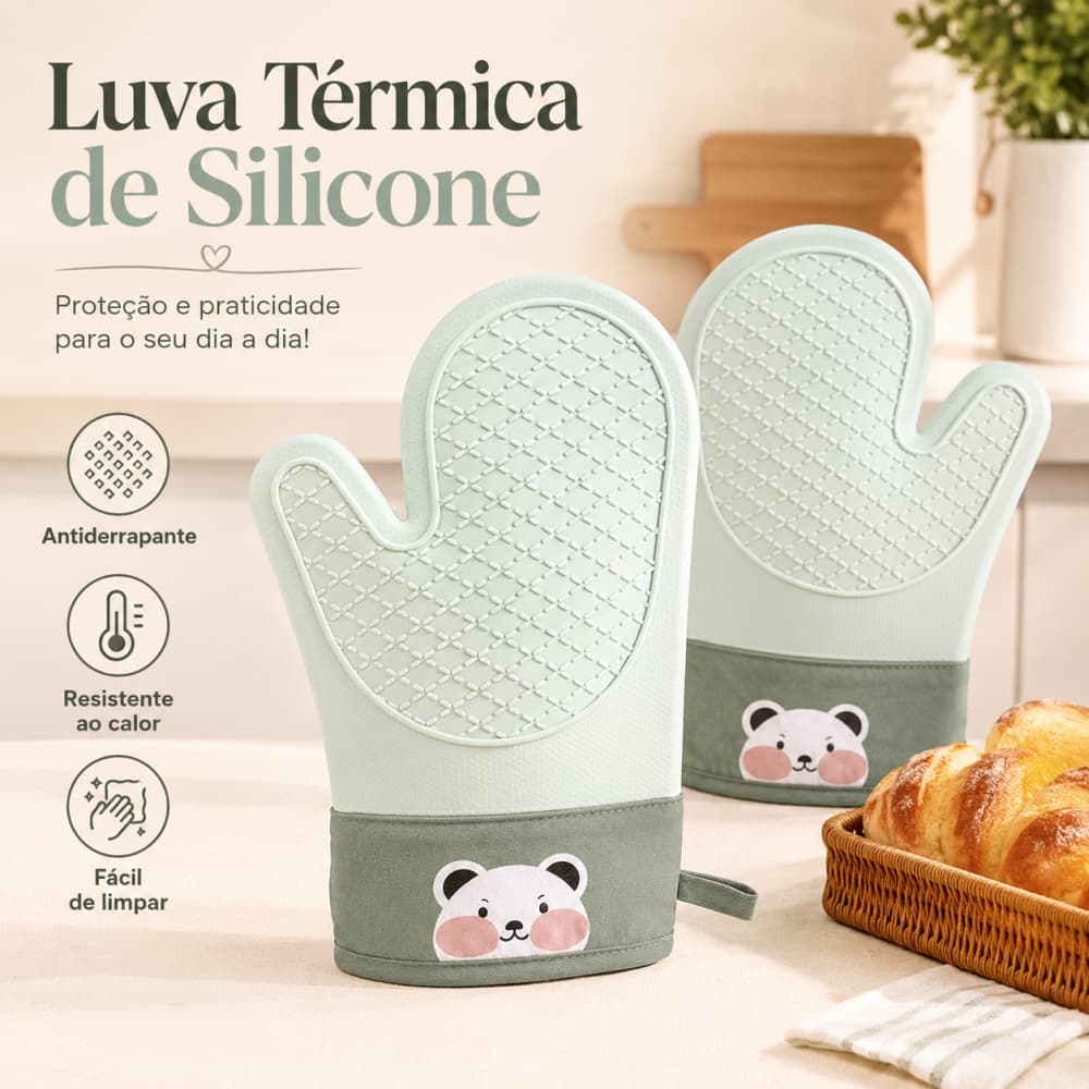 Luva Térmica de Silicone Antiderrapante Forno Air Fryer Resistente ao Calor