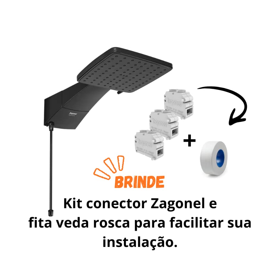 Ducha eletrônica Quadratta black 7700w 220v = BRINDE: Kit conector e fita veda rosca