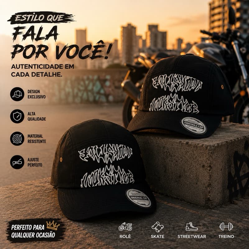 Boné masculino five panel lookstyle  impermeável 5 panel boné masculino aba curva e regulagem