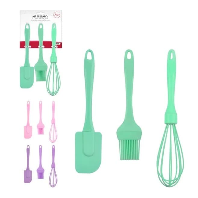 kit bolo com 3 pecas em silicone e plastico