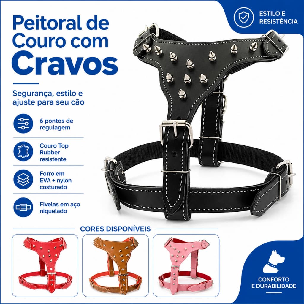 Coleira Peitoral Para Cachorros peitoral de caes Com Cravos Pitbull Peitoral de Couro para Cachorros