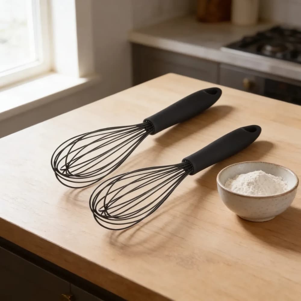 Kit de Batedor Manual Fio Silicone Cabo de Plástico Preto 31cm Batedor de Bolo e Massas Fue