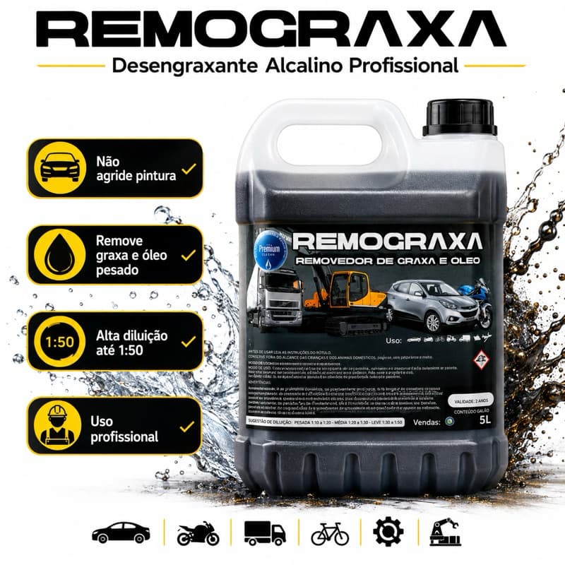 REMOGRAXA 5L Desengraxante Para Estética Automotiva Remove Sujeira Pesada e Não Agride Pintura Alta Diluição