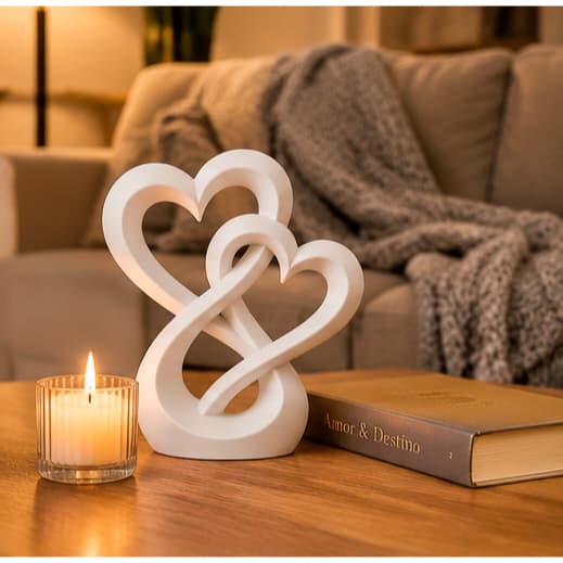 Escultura Corações Entrelaçados / Enfeite para Sala e Quarto / 17cm