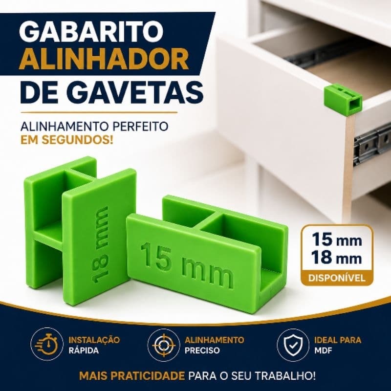 "Gabarito Alinhador Frente Reforcado Gaveta MDF 15/18mm Montagem Móveis Kit Gabarito Espaçador Marcenaria Nichos
