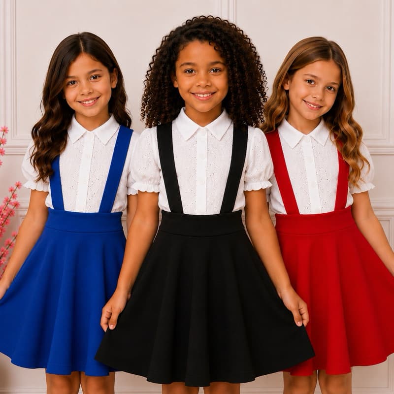 Salopete Infantil A PRONTA ENTREGA!! Godê Saia com Suspensório Jardineira Vestido Feminino Midi Moda Evangélica