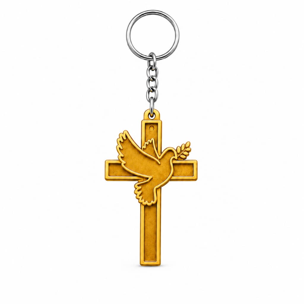 Kit 10/20/30 Unidades Chaveiros Cruz Espírito Santo 3D | Lembrancinha Religiosa