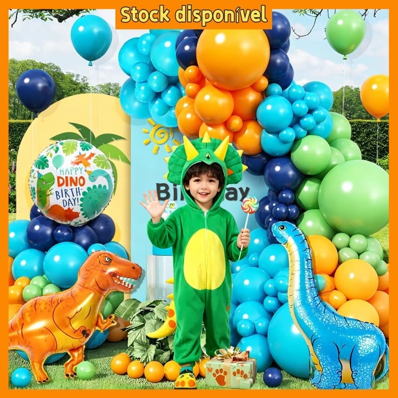 Kit Balão Dinossauro Aniversário Infantil Decoração Festa Menino Balão Metalizado T-Rex Selva Verde Camuflado