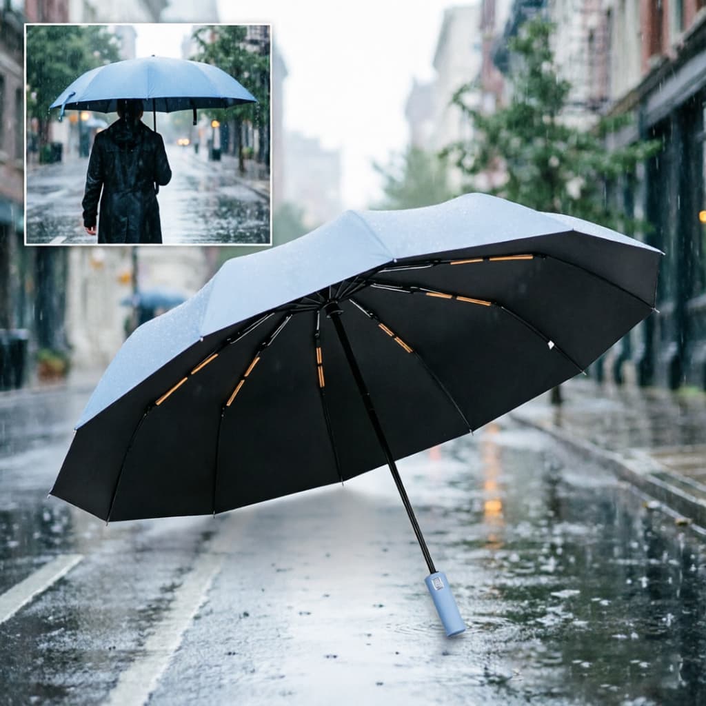 Guarda-Chuva Automático 24 Ripas – Fator UV 50+, Resistente a Ventos Fortes, Dobrável com Capa