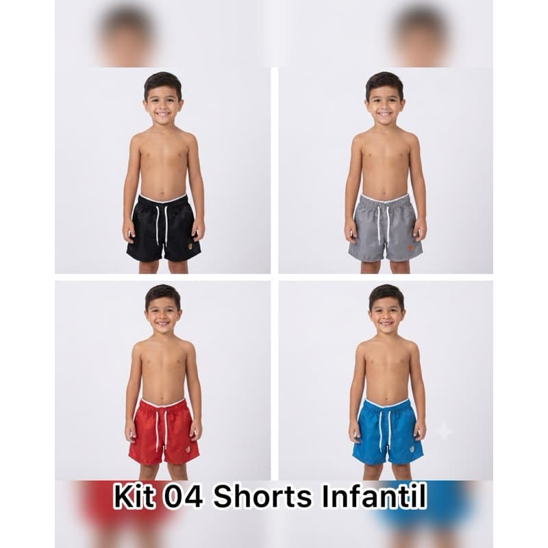 Kit 04 Bermudas Shorts Tactel Infantil Juvenil 1 a 12 Anos Estampadas Variadas Praia Piscina Verão Com Elástico Regulage