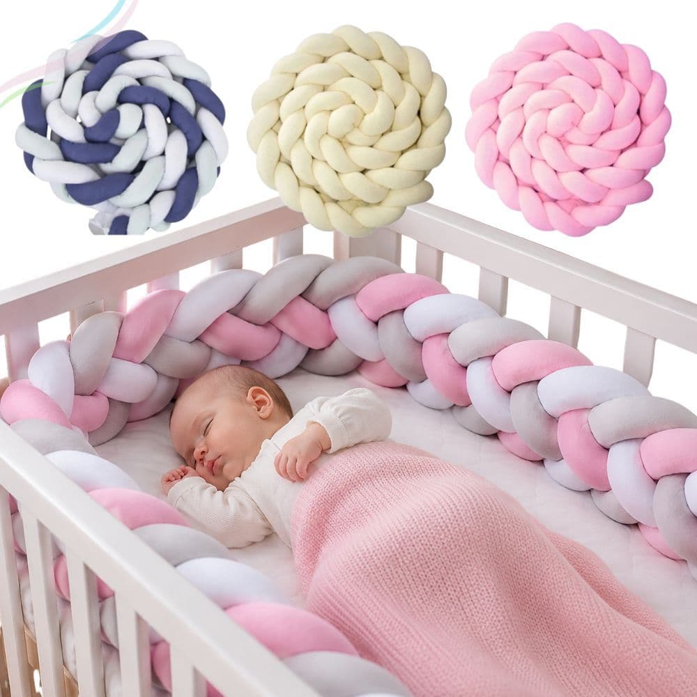 Protetor De Berço e Cama Montessoriana Trança 4 M Fibra De Silicone Segurança Conforto Luxo Bebê