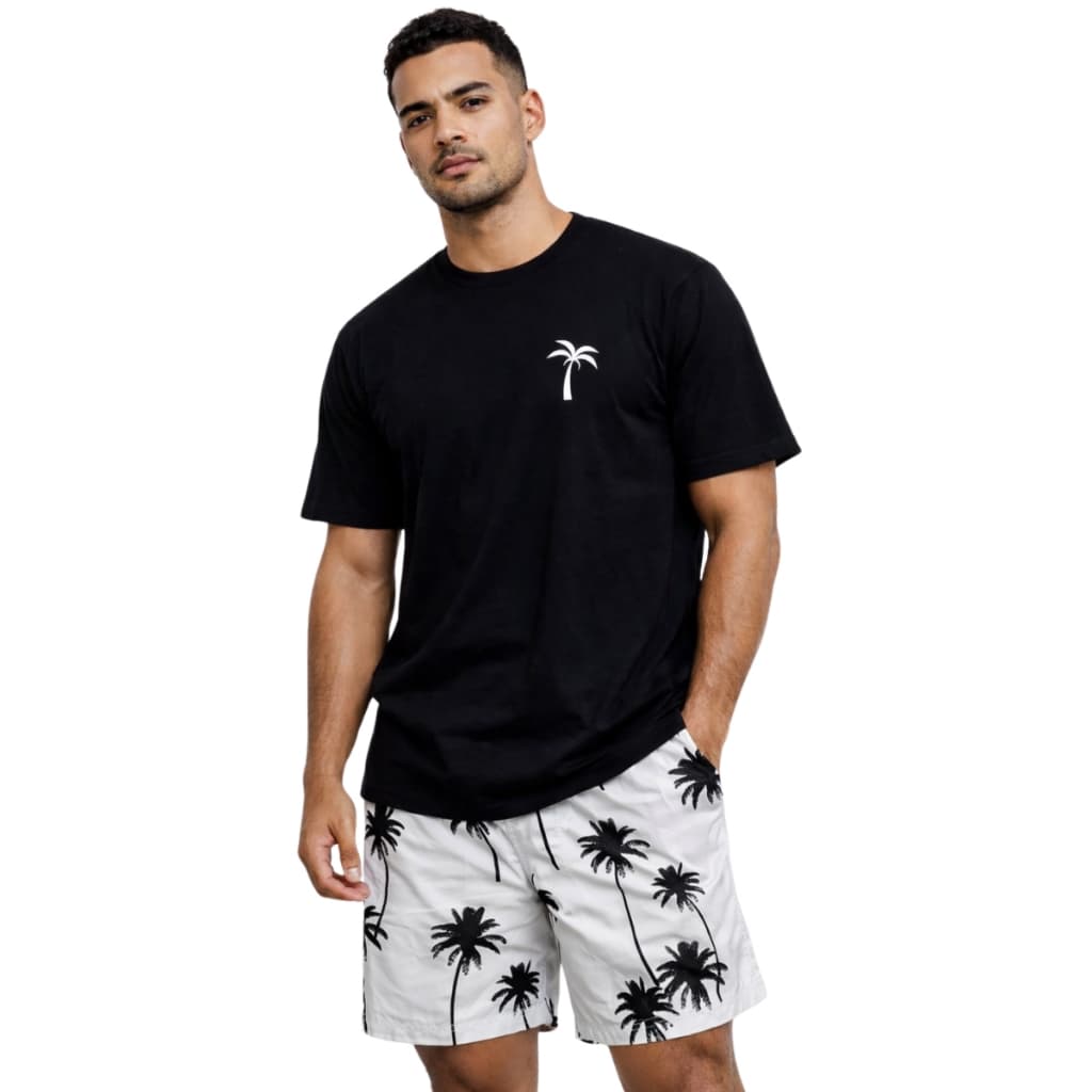 Conjunto Masculino Verão – Short Tactel Estampado + Camiseta Básica em Algodão