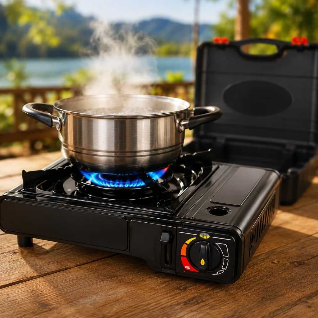 Fogareiro Portátil a Gás com Maleta Acendimento Automático Camping Pesca Churrasco Viagem