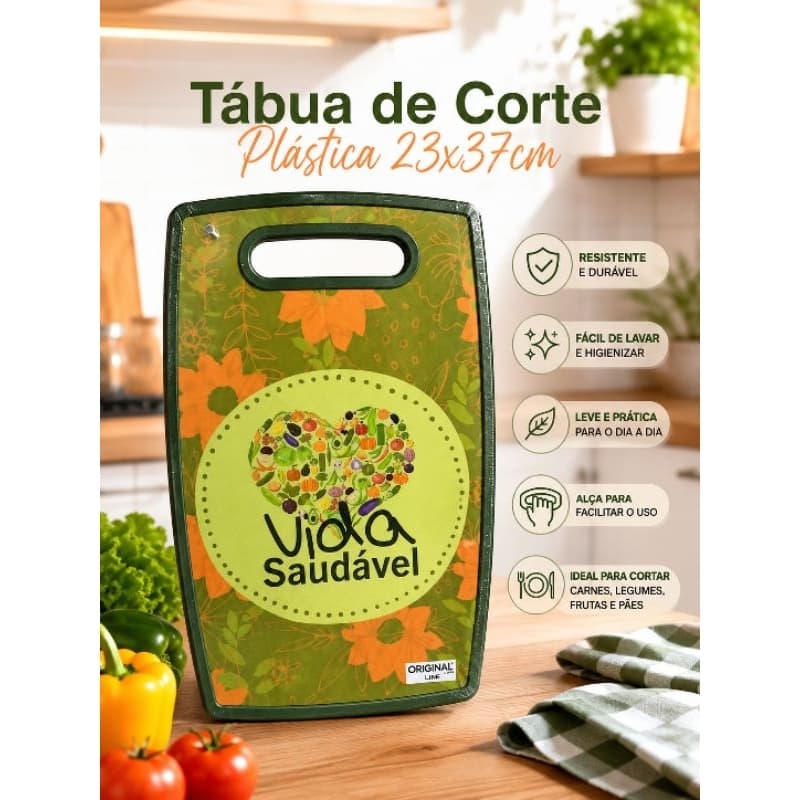 Tábua de Corte Plástica 23x37 cm Decorada – Resistente, Higiênica e Multiuso para Cozinha - Estampas sortidas