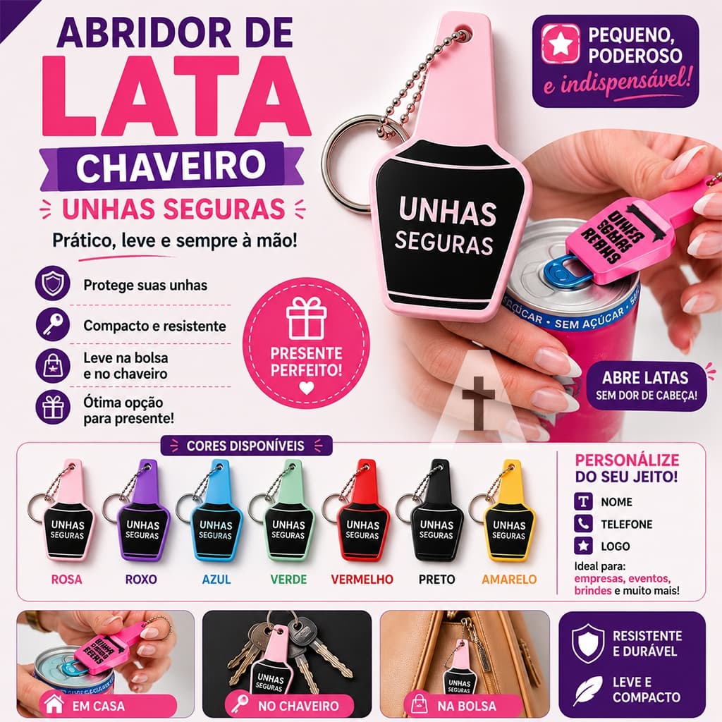Chaveiro Abridor de latas em Forma de Esmalte Unhas Seguras Personalizado Esmalteria