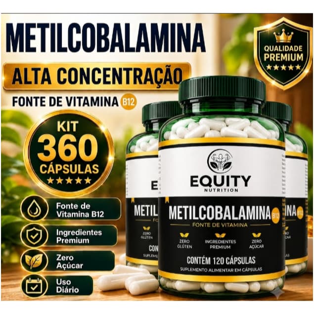 Metilcobalamina B12 9,94ui 360 Cápsulas Alta Absorção Concentração Premium Equity Nutrition