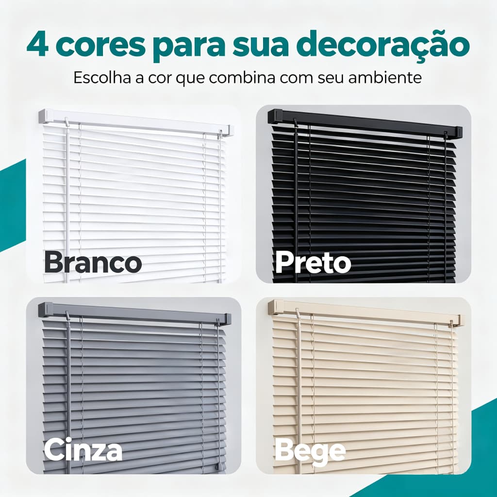 Persiana Horizontal PVC Cortina Janela 4 Cores 4 Tamanhos Controle De Luz Para Quarto Sala Escritório