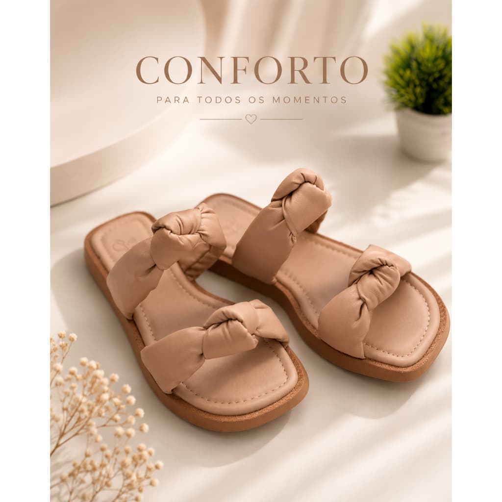Sandália feminina de NÒ papete FLAT macia e confortável tira acolchoada inspiração