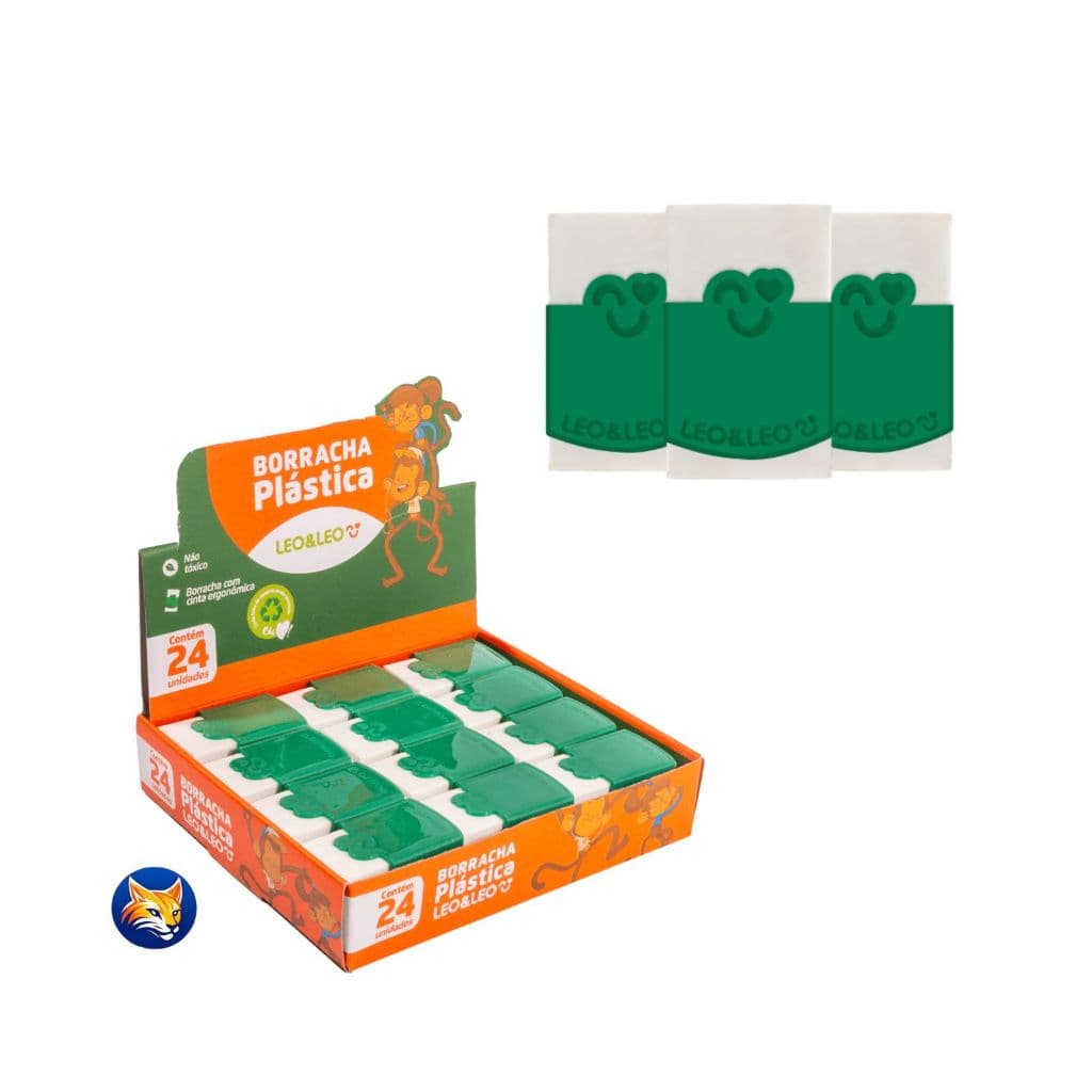 Kit 1 a 10 Borrachas Plástica Escolar Branca Com Capa Protetora Leo&Leo