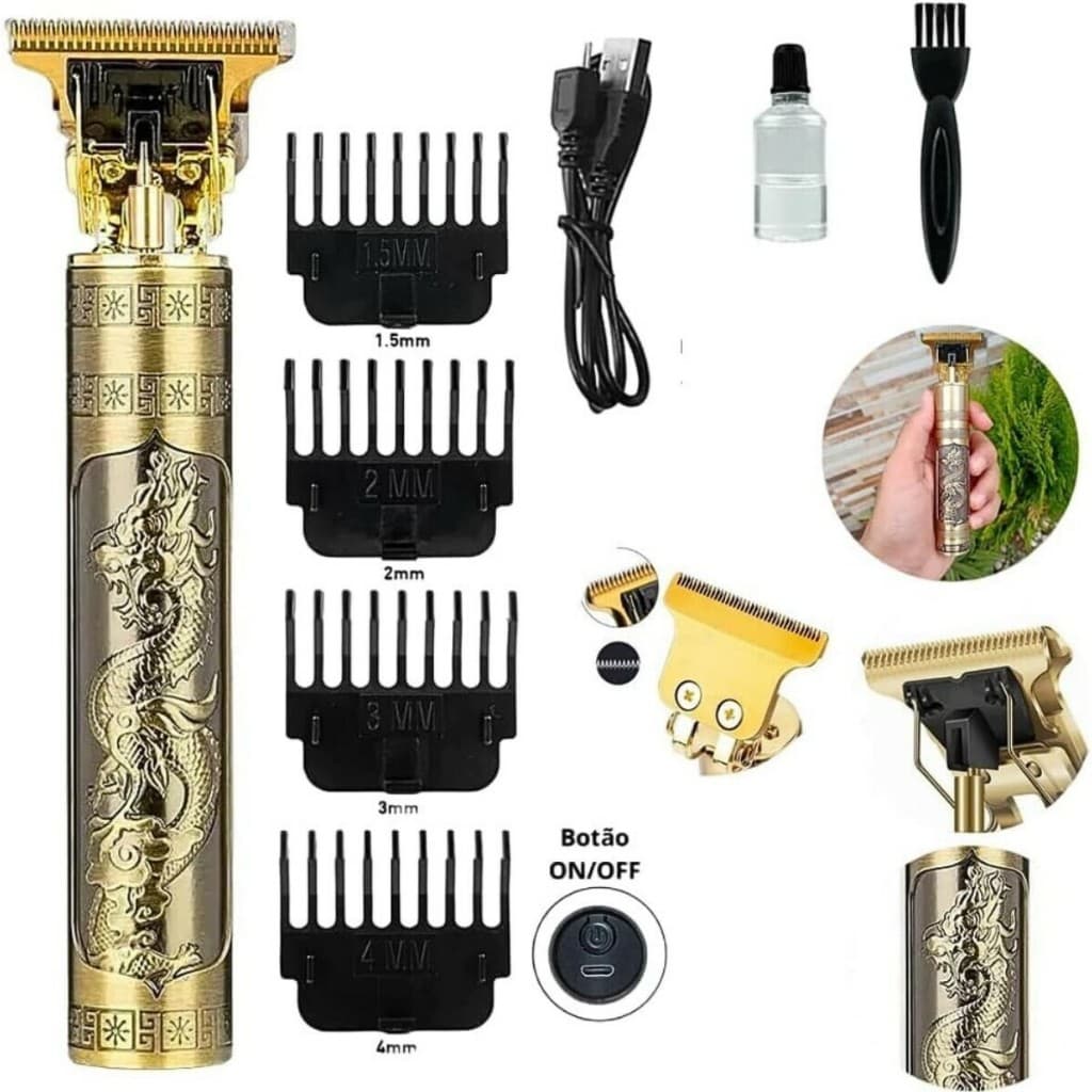 Máquina de Acabamento Profissional Sem Fio Recarregável USB – Aparador de Barba, Cabelo e Contornos com 4 Pentes de Cort