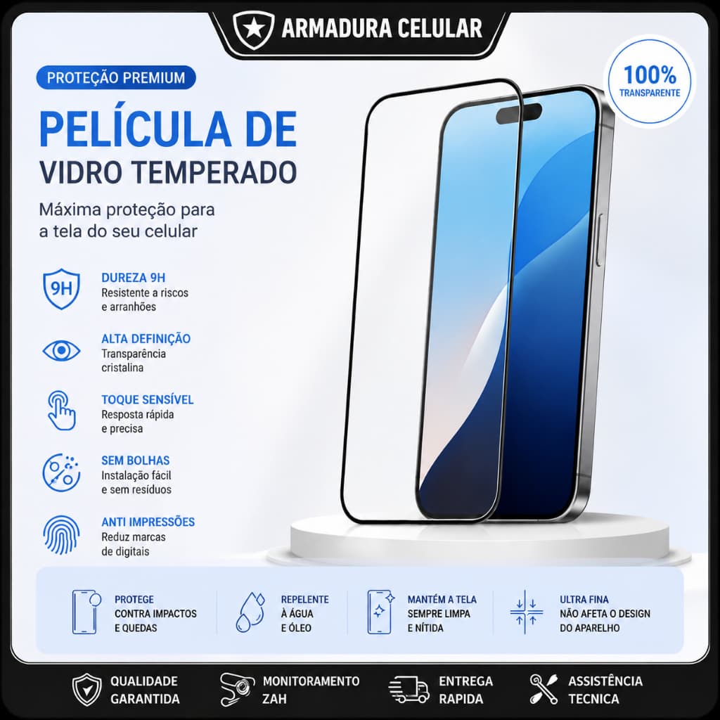 Película de Vidro 3D HD iPhone 17 a 11 XR XS Max | Transparente, Toque Suave, Sem Bolhas