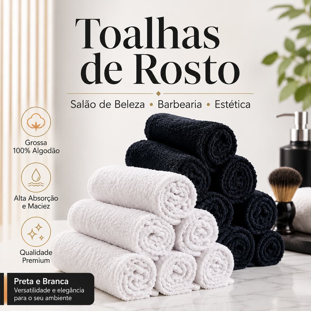 Toalhas de Rosto Salão de Beleza Barbearia Estética Grossa 100% Algodão Preta Branca