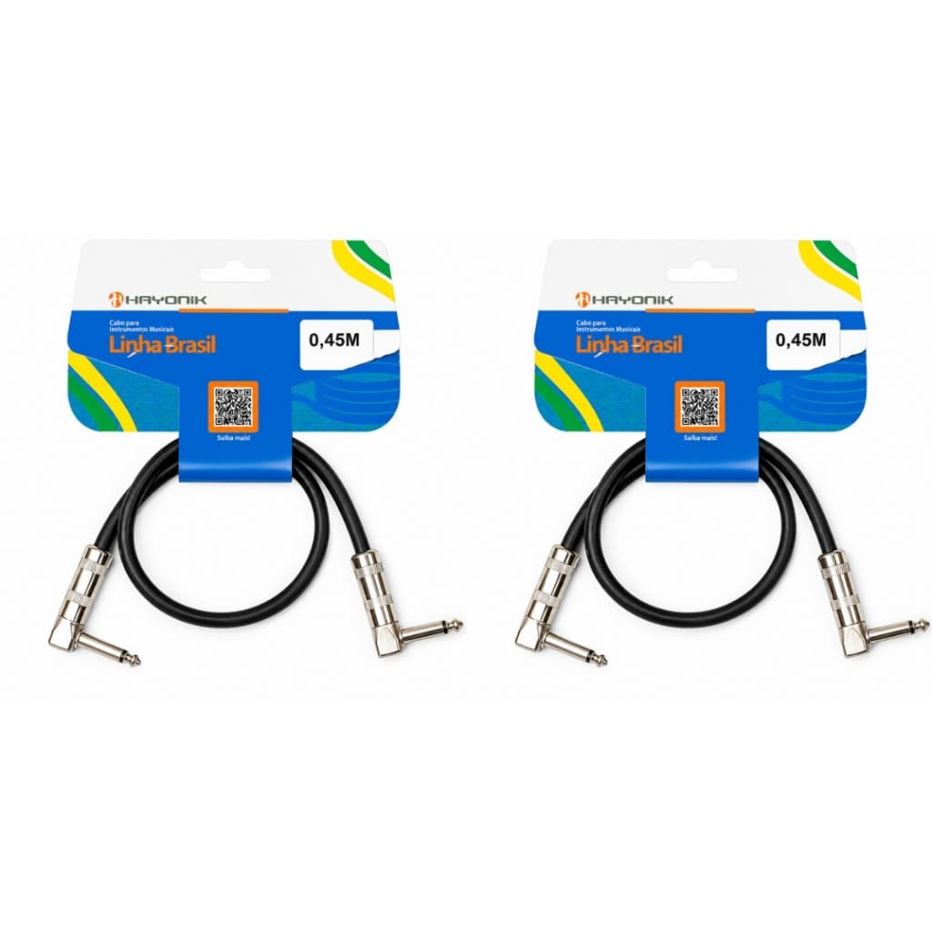 Kit com 2 unidades - Cabo Para Pedal P10 Mono 90° X P10 Mono 90° 45cm Linha Brasil