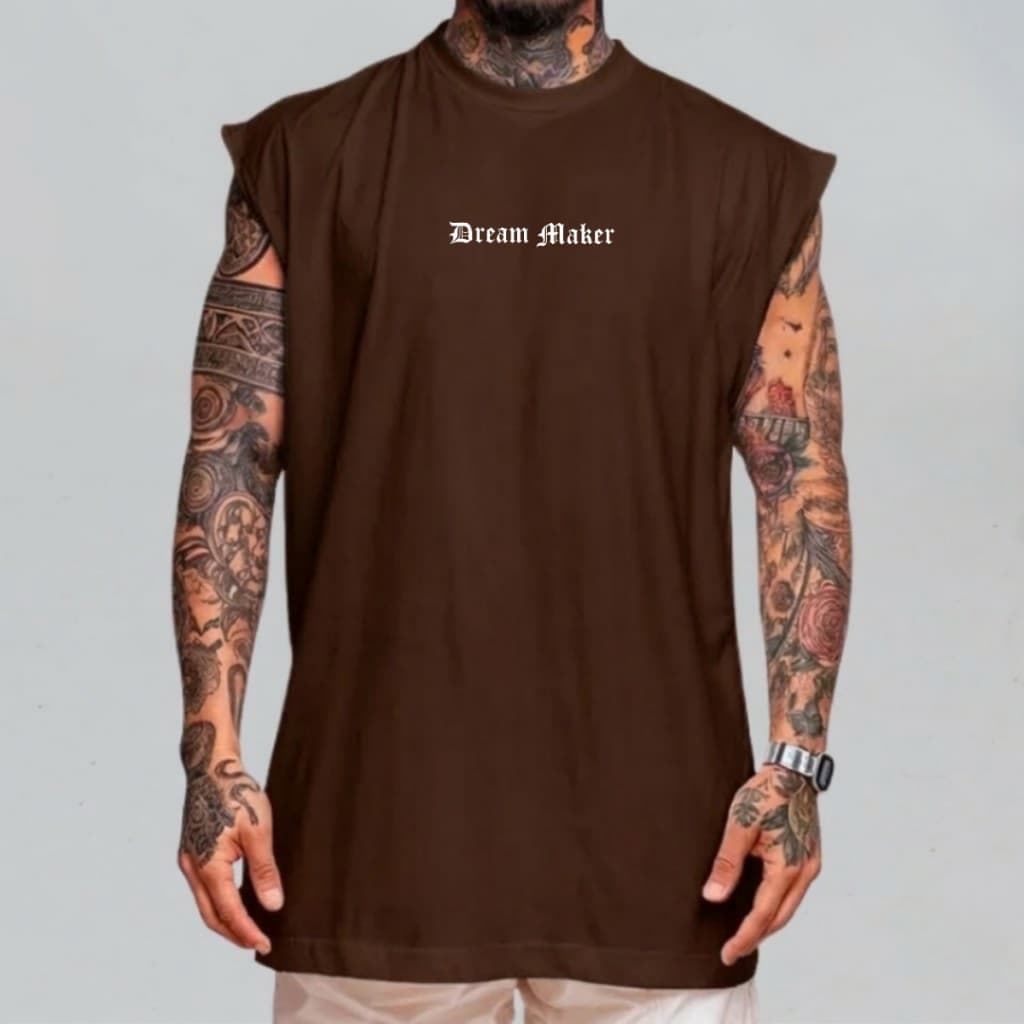 Regata Masculina Oversized Estampada Para Treino Academia 100% Algodão Confortavel Over Machão