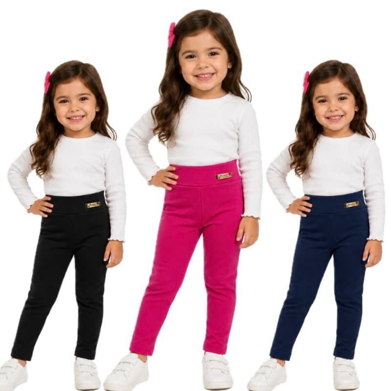 Kit 3 Calça Legging Lisa Infantil Menina Roupa Feminina