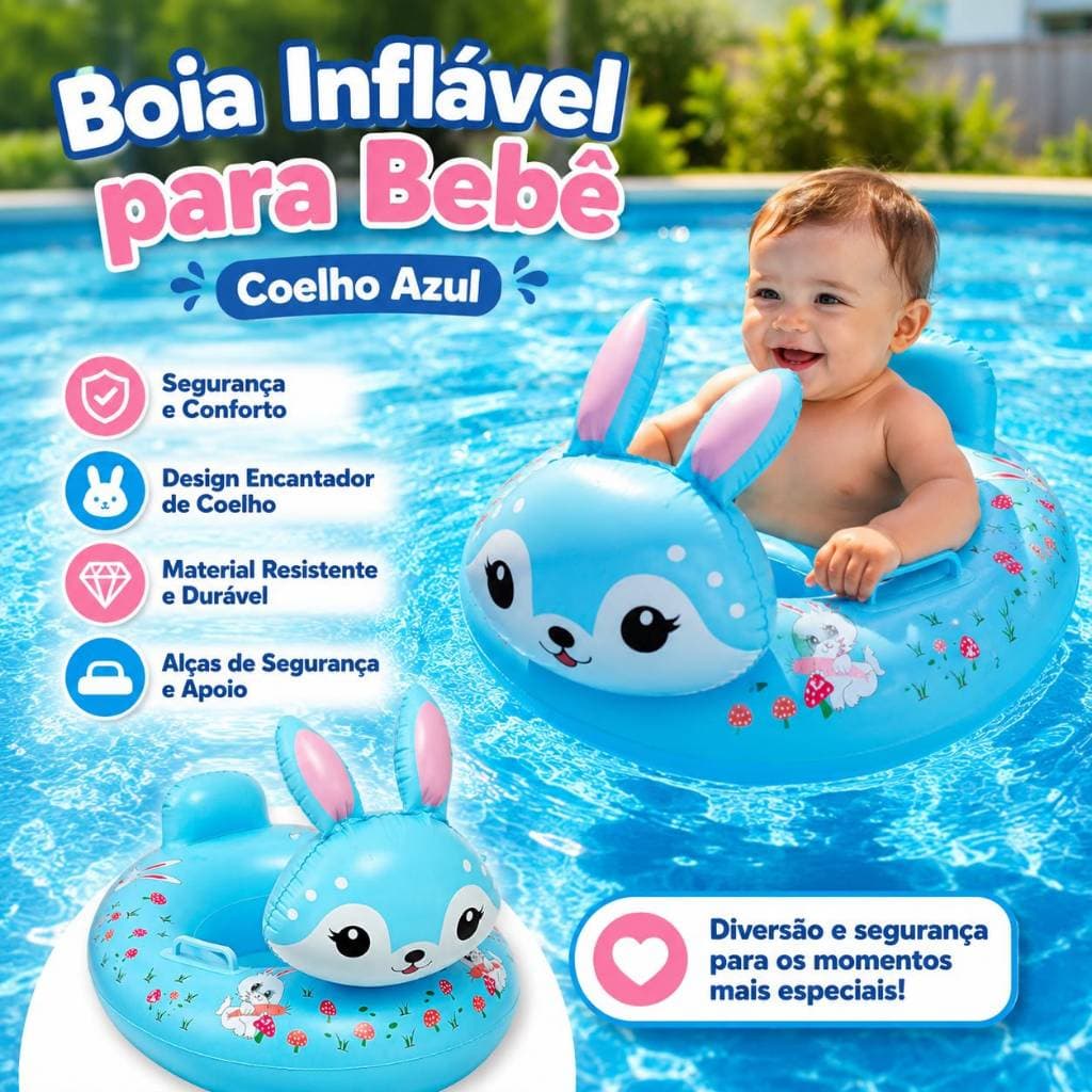 Boia Bote Coelho  Com Apoio Para Bebe Inflavel Piscina/Praia. 70 cm Diversao Garantida.