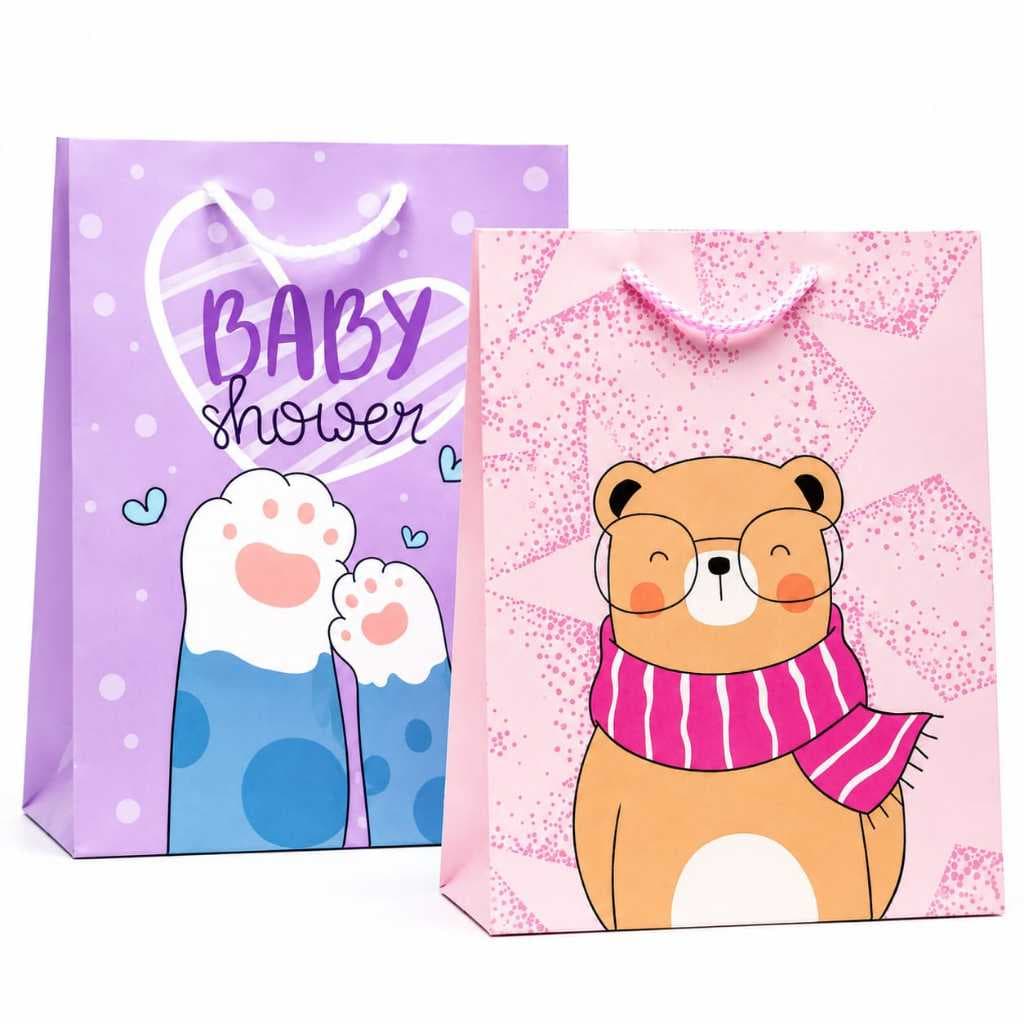 Kit 2 Sacolas de Papel para Presente Estampada com Aplique 23x18x10- Papelaria  Criativa