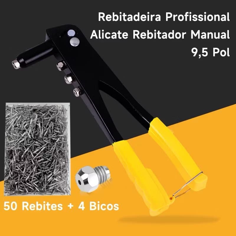 Ferramenta de Rebitar Manual 9,5 polegadas 24cm com 4 Pontas e 50 Rebites