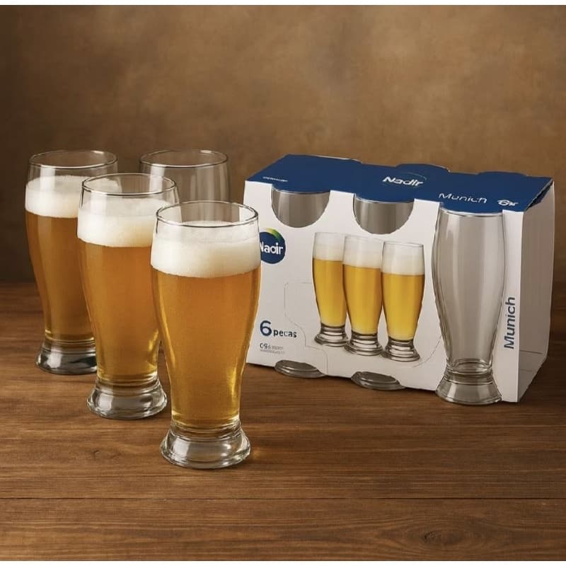 Jogo 6 Copos Cerveja Munich Nadir Vidro Chopp Resistente 300ml