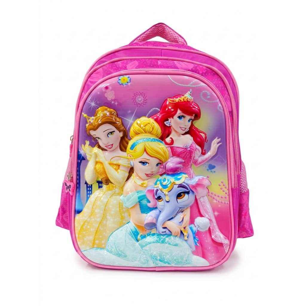Mochila Escolar Infantil Princesas Disney 3D Menina Rosa Resistente 2 Tamanhos