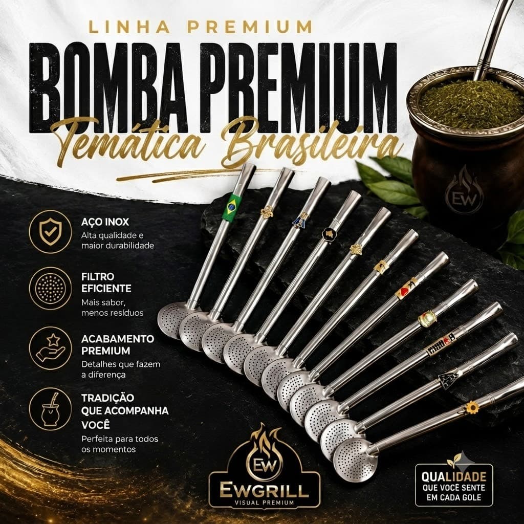 Bomba para Chimarrão Inox Premium | Aço Inoxidável | Vários Modelos